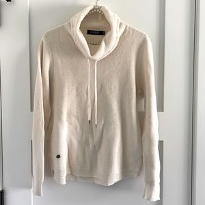 Ralph Lauren waffle knit sweater with cowl neck and drawstrings w/ metal detail